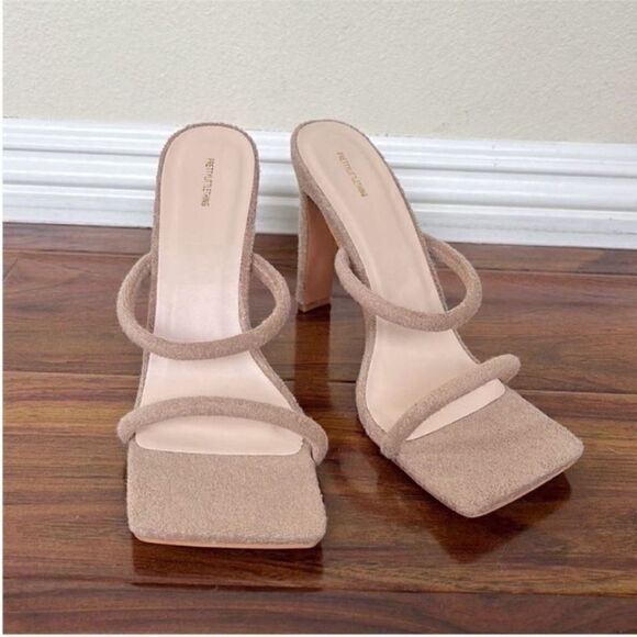 NWOT Pretty Little Thing Slide Square Toe Strappy Heels - Picture 1 of 7